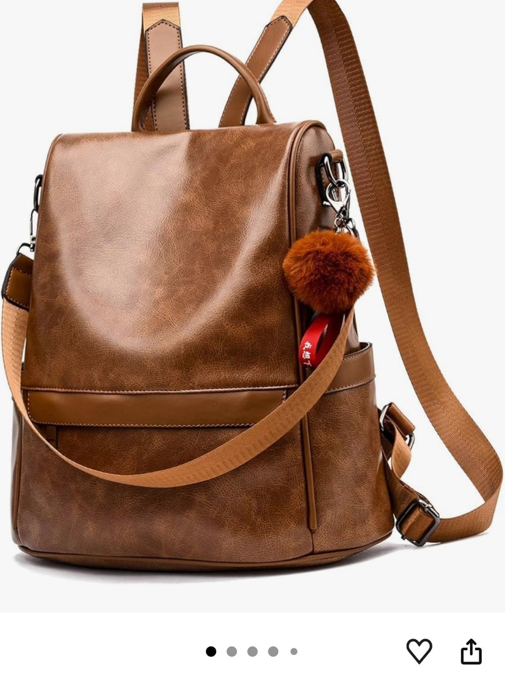 Anti Theft Brown Women’s Faux Leather Backpack Tote